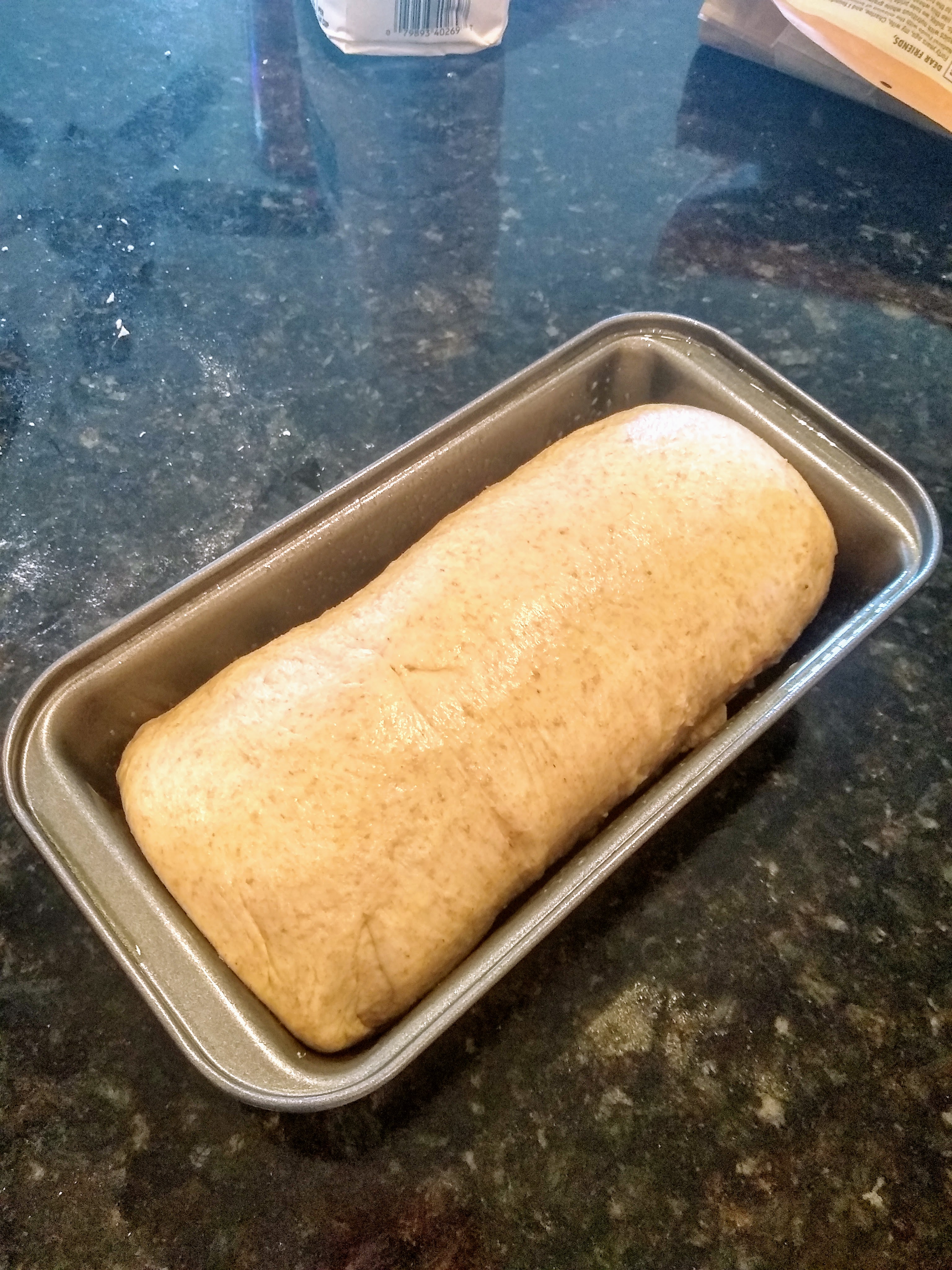 Light wheat bread, in the baking pan