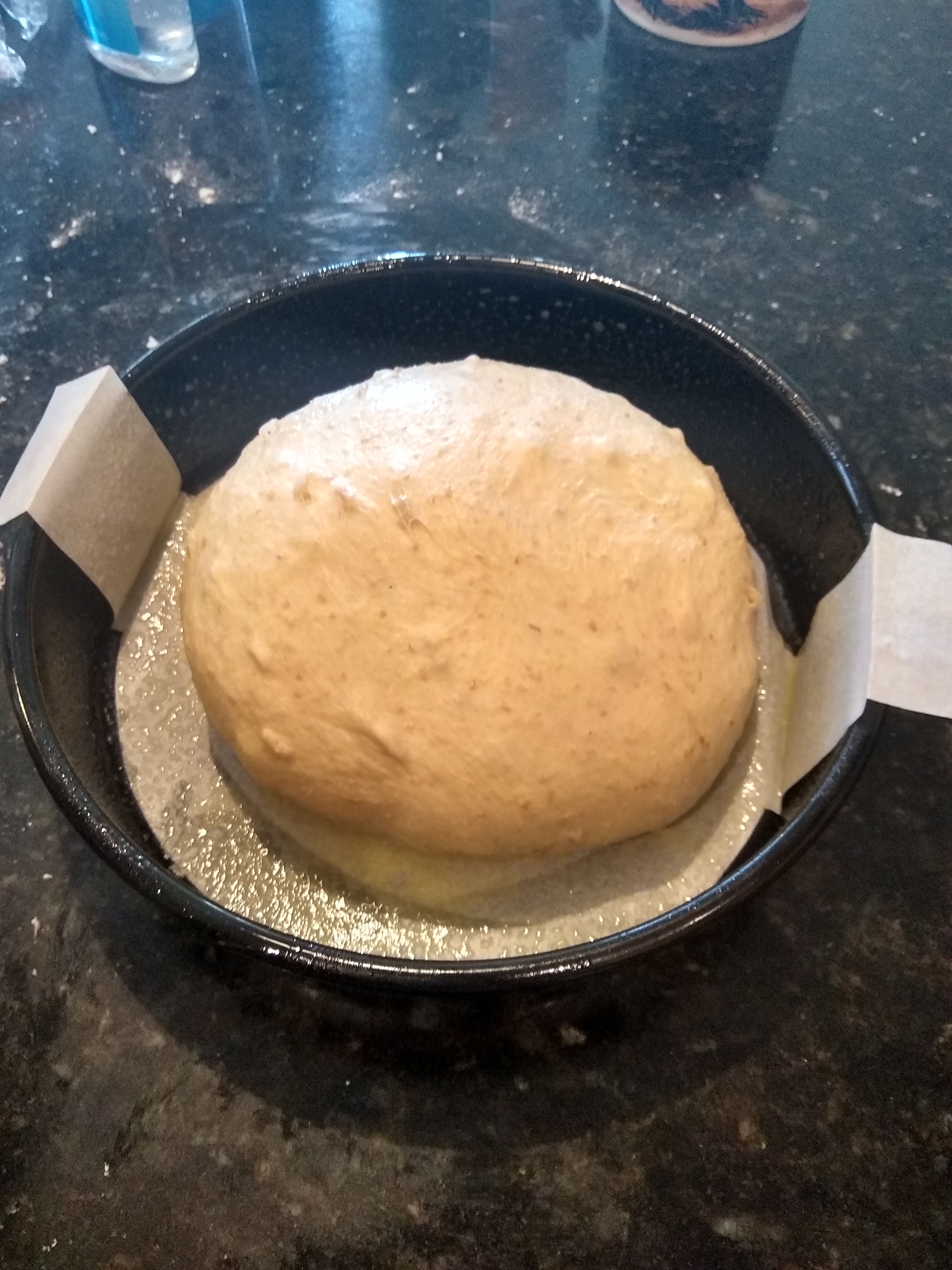 Multigrain bread, proofing in a bread pan