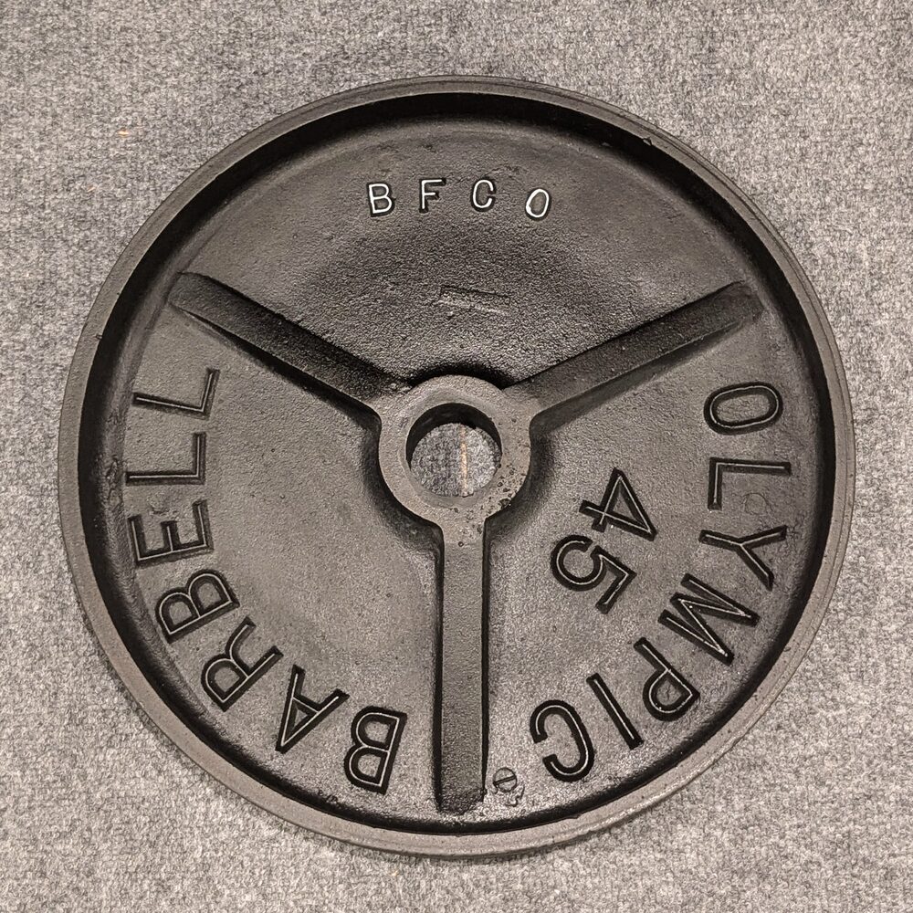 BFCO Olympic Barbell 45 lb plate, plain cast iron with recessed lettering