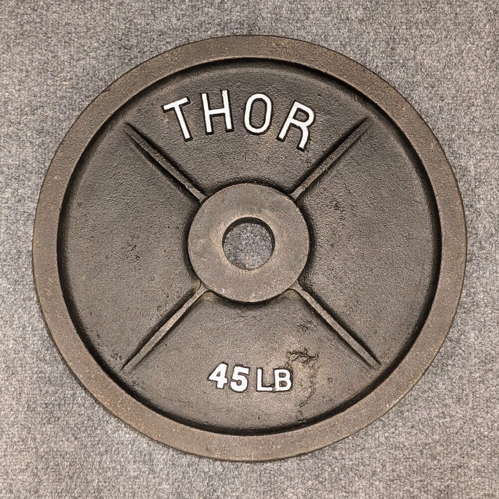 Thor 45 lb plate, wide flat rim with white lettering